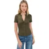 Veronica Beard Dilia Ribbed Button-front T-shirt In Green