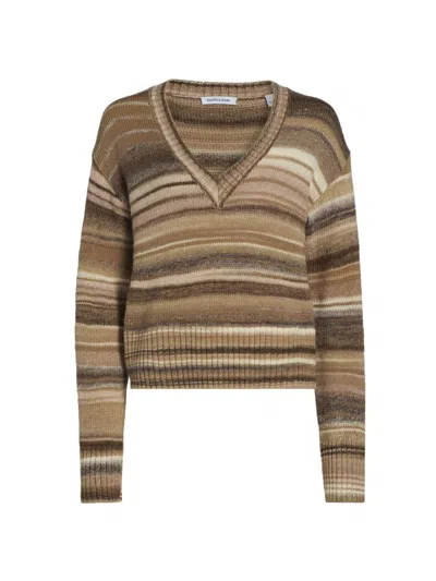 Veronica Beard Women's Diora Striped Wool-blend V-neck Sweater In Brown