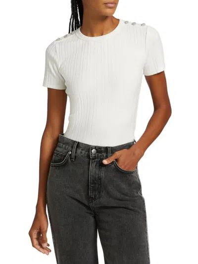 Veronica Beard Women's Draya Embellished Knit Crop T-shirt In White