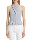 Veronica Beard Drey Ruffled Striped Cotton-blend Seersucker Top In Blue White