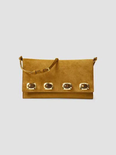 Veronica Beard Stone Embellished Suede Crossbody Bag In Gold