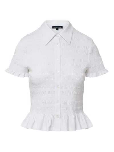 Veronica Beard Ellisandra Smocked Ruffled Blouse In White