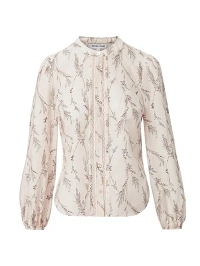 Veronica Beard Womens Dove Multi Emiko Floral-print Cotton And Silk-blend Blouse