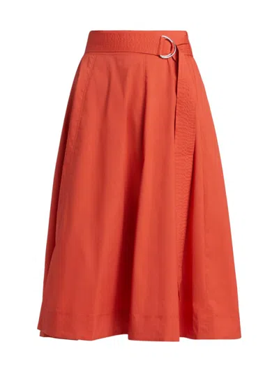 Veronica Beard Facia Belted Cotton-blend Poplin Midi Skirt In Pink