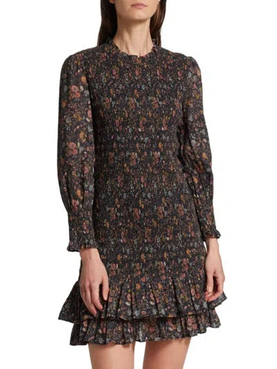 Veronica Beard Women's Farha Floral Smocked Mini Dress In Black Multi