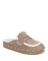 Veronica Beard Fenix Studded Shearling Loafer Mules In Brown