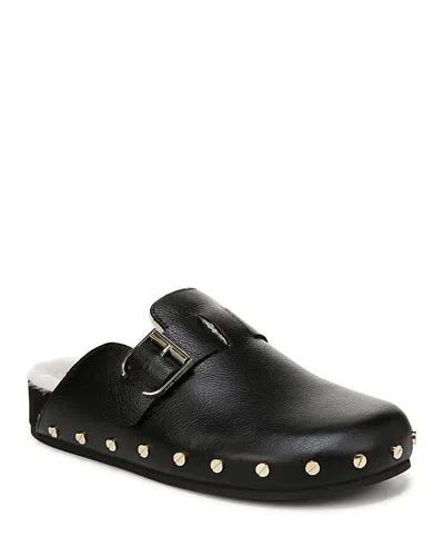 Veronica Beard Fern Leather Shearling Rivets Clogs In Black