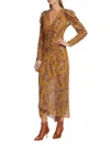 Veronica Beard Ferrara Ruched Printed Silk-crepe Maxi Dress In Saffron