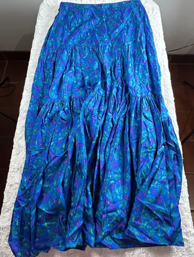 Pre-owned Veronica Beard Women's Floral Maxi Tiered Serence Skirt 14 Silk Cobalt Multi