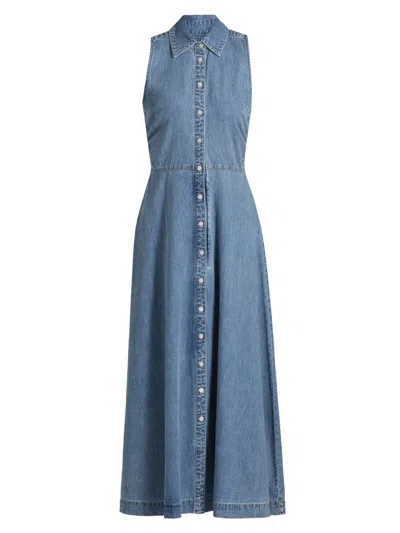 Veronica Beard Fuller Denim Midi Shirt Dress In Blue