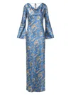 Veronica Beard Ember Long Sleeve Paisley Silk Blend Maxi Dress In Blue