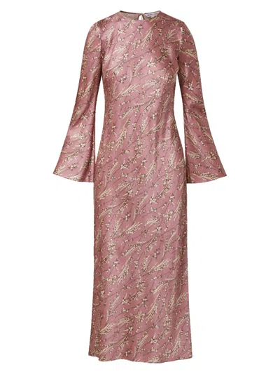 Veronica Beard Gemma Floral Long Sleeve Silk Blend Dress In Multi