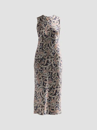 Veronica Beard Women's Gemma Paisley Satin Sleeveless Midi Dress In Metallic