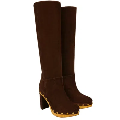 Veronica Beard Women's Glendale Suede Clog Knee Boots In Expresso In Burgundy