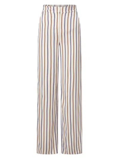 Veronica Beard Grigore Striped Twill Wide-leg Pants In Sand Slate Blue