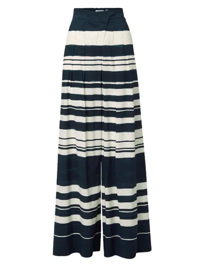 Veronica Beard Women's Heron Striped Linen-blend Wide-leg Pants In Blue