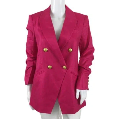 Pre-owned Veronica Beard Women's Hirsh Linen Dickey Jacket Gold Toned Button Fuchsia Sz 10 In Pink