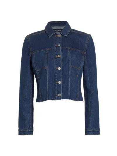 Veronica Beard Sweeney Womens Raw Hem Cropped Denim Jacket In Multi