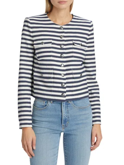 Veronica Beard Isa Metallic Striped Woven Jacket In Navy White