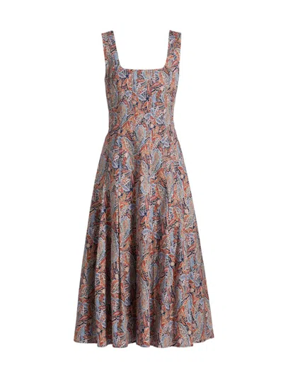 Veronica Beard Women's Jolie Pleated Paisley Stretch Cotton Midi-dress In Multi