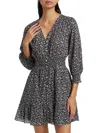 Veronica Beard Katari Floral Smocked Cotton Minidress In Black