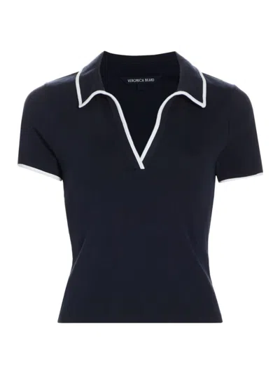 Veronica Beard Kearney Ribbed Pima Cotton-blend Jersey Polo Shirt In Navy