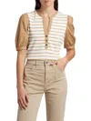 Veronica Beard Kellie Poplin-trimmed Striped Cotton-jersey Top In Brown