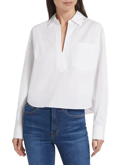Veronica Beard Women's Khai Cotton-blend Split-neck Top In White