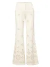 Veronica Beard Komi Embroidered Wide Leg Denim Pants In Gray