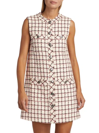 Veronica Beard Laurel Sleeveless Tweed Shirtdress In Ecru Multi