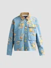 Veronica Beard Leighton Floral-print Corduroy-collar Jacket In Blue