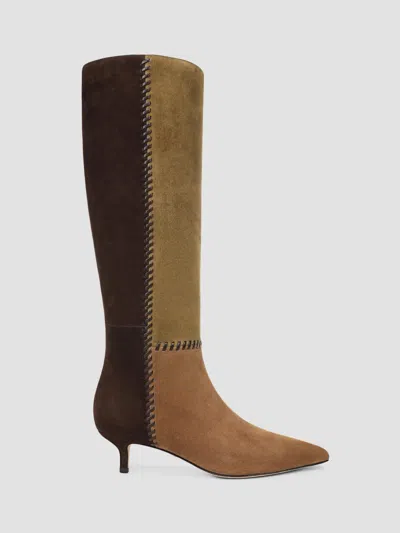 Veronica Beard Women's Lisa 45mm Colorblocked Suede Boots In Chestnut Fennel Espresso