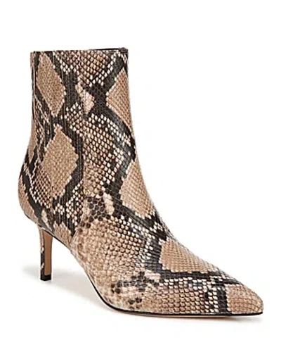VERONICA BEARD WOMEN'S LISA POINTED TOE SNAKE EMBOSSED MID HEEL BOOTIES