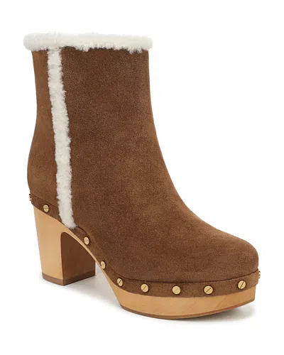 Veronica Beard Women's Loreen Faux Fur Trim Suede Clog Boots In Brown
