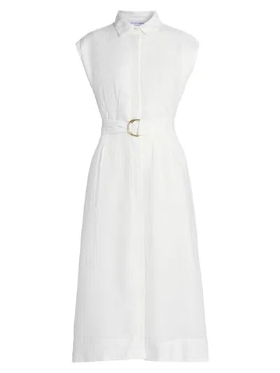 Veronica Beard Loreta Belted Linen Midi Shirt Dress In White