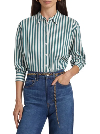 Veronica Beard Women's Maia Cotton Poplin Crop Shirt In Green
