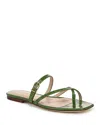 Veronica Beard Marthe Croco Crisscross Buckle Flat Slide Sandals In Lemongrass