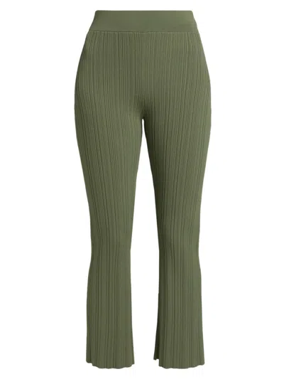 Veronica Beard Massaro Ribbed-knit Flared Pants In Green