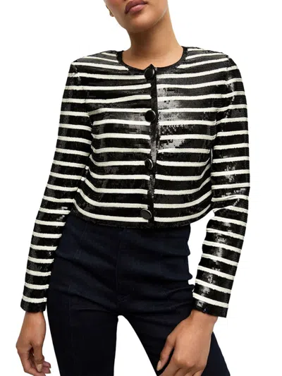Veronica Beard Mickey Striped Sequined Woven Jacket In Black