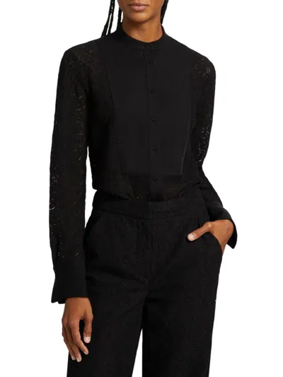 Veronica Beard Women's Naya Silk-blend Lace Long-sleeve Top In Black
