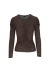 VERONICA BEARD WOMEN NEETA RUCHED V-NECK LONG SLEEVE TOP NAVY MULTI