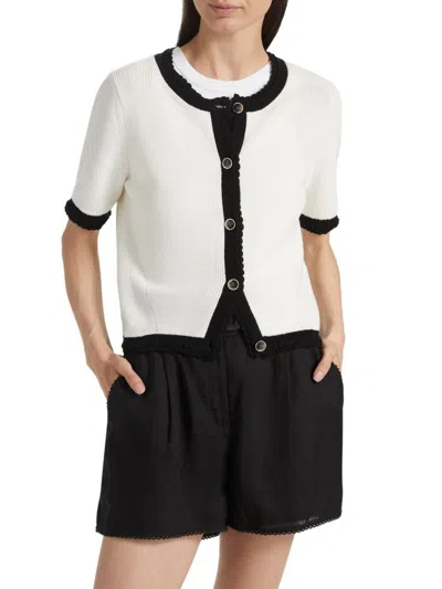 Veronica Beard Women's Neroli Cotton Short-sleeve Cardigan In Black