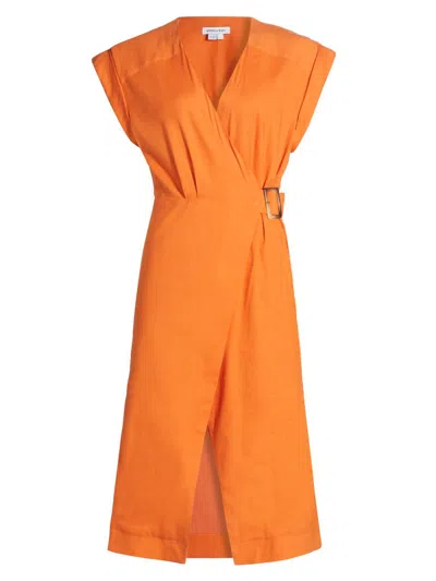 Veronica Beard Women's Octavia Linen-blend Wrap Midi-dress In Orange