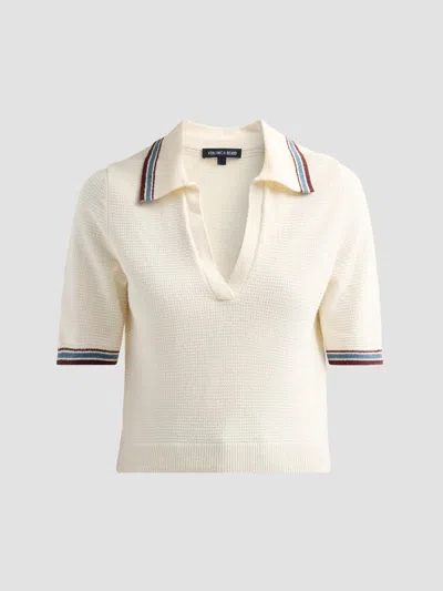 Veronica Beard Quinelle Striped Cotton-blend Polo Shirt In White
