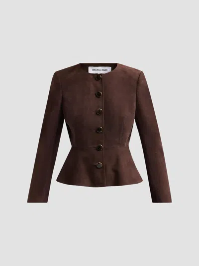 Veronica Beard Quinn Peplum Suede Jacket In Brown