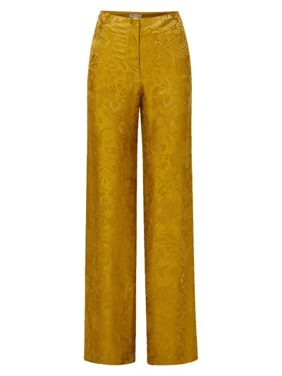 Veronica Beard Ronin Floral-jacquard Wide-leg Trousers In Gold