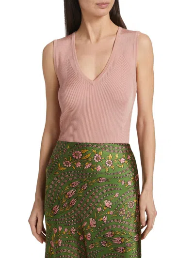 Veronica Beard Women's Sid Rib-knit V-neck Top In Pink