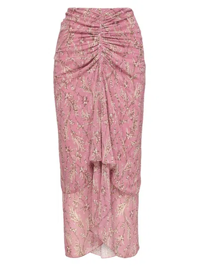Veronica Beard Women's Sira Floral Ruched Midi Skirt In Pink