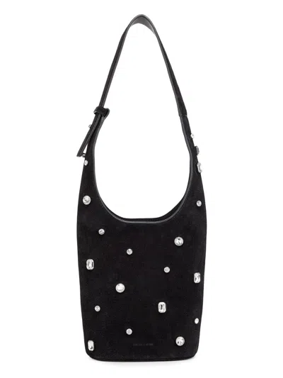 Veronica Beard Women's Small Crystal-embellished Suede Shoulder Bag In Black