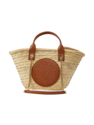 Veronica Beard Women's Straw Crest Patch Basket Bag In Brown